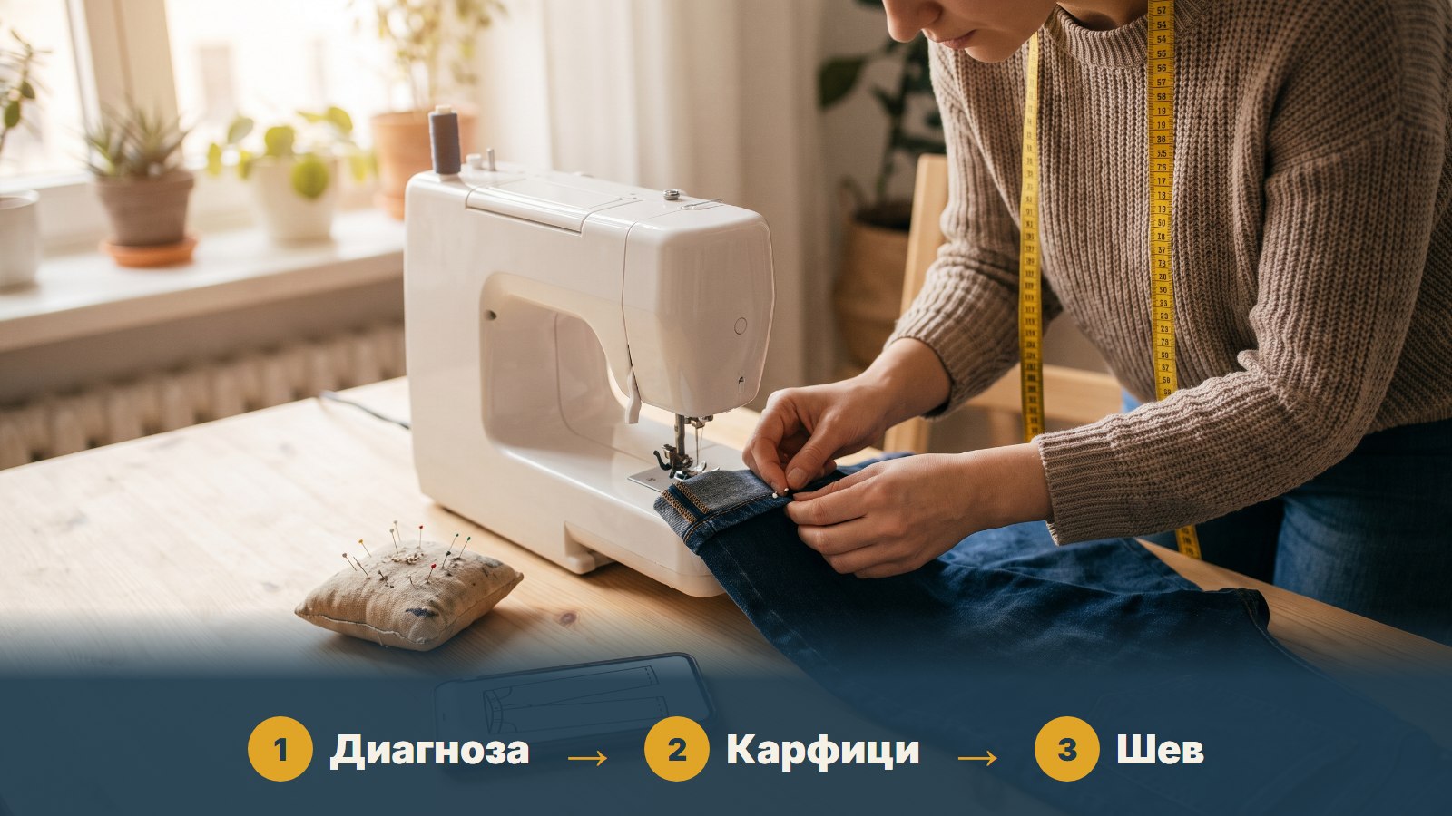 Ръководството Прекрой на таблет до шевна машина и дънки